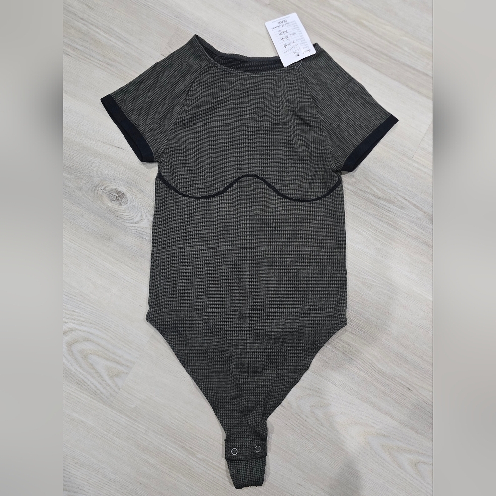 offline by aerie black waffle body suite sample piece size S